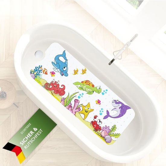 Tapis De Bain Bébé SilverRack 100x40cm - Antidérapant, Sans BPA, Motif Poissons, DermaSensitivo