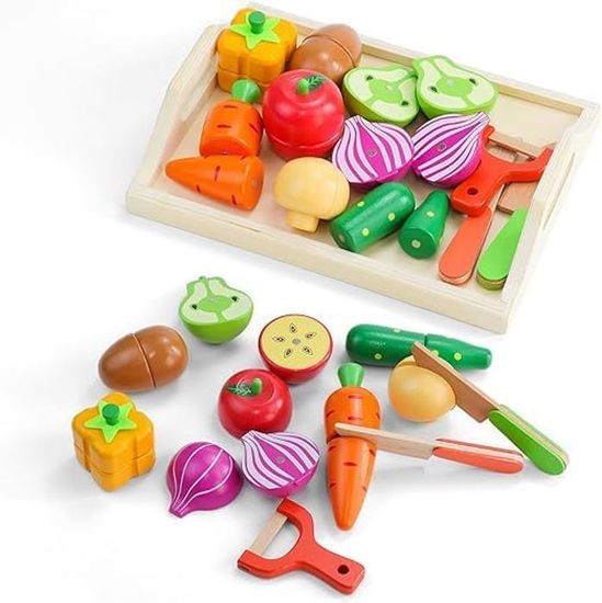 Yoptote Fruits Et Légumes Jouets Ustensile Cuisine En Bois Enfant F A Couper En Bois Et Legumes A Decouper Motricite Fin Am