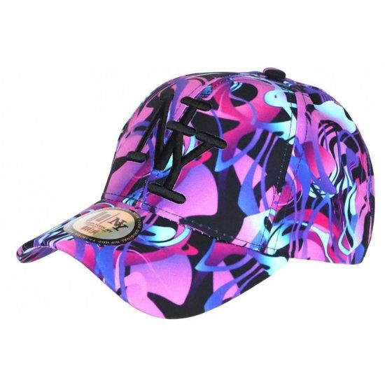 Casquette Enfant Hip Hop Honour - Motif Palmiers Violet/jaune, Broderie NY 3D, Taille Réglable 7-12 Ans