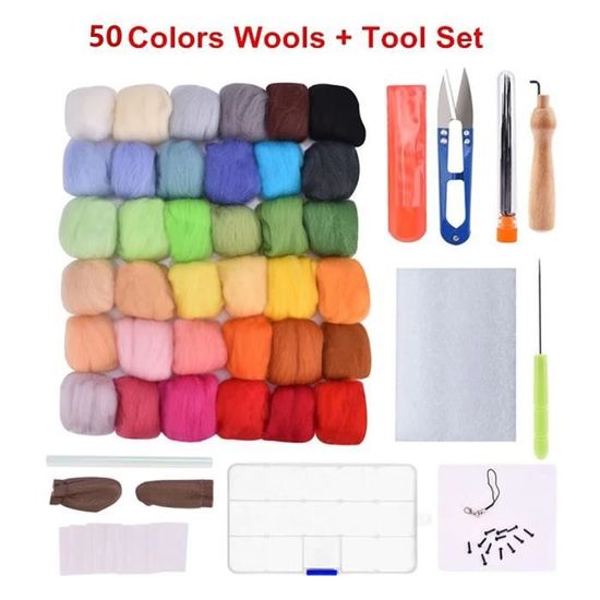 Kit De Feutrage à L'aiguille TAVADA - 60 Couleurs + Pochoirs Et Outils - Parfait Débutant Et DIY