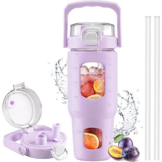 Gourde 2 L Avec Paille Et Sangle - Bouteille Réutilisable Pour Sport, Randonnée, Gym, étanche (polycarbonate)