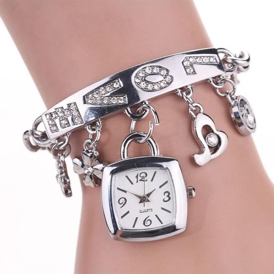 MONTRE FEMME BLANCHE avec strass en simili cuir et métal doré NEUVE