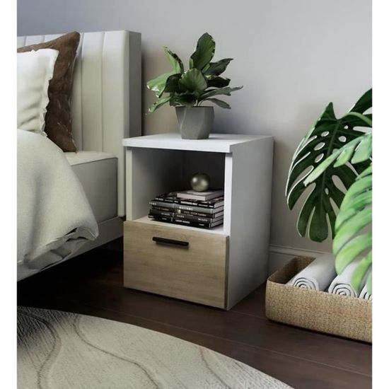 Table De Chevet Sonoma 1 Tiroir + Étagère – Home Glow, L37 X H40 X P30 Cm, Rangement Chambre Élégant