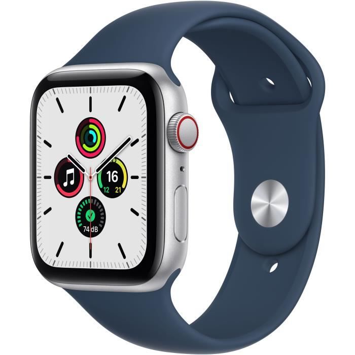 Apple Watch SE GPS + Cellular 2021 - 44mm - Boitier Silver Aluminium - Bracelet Abyss Blue Sport