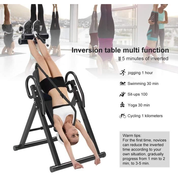 H185cm Table d'Inversion NOIR&BLANC Réglable Inversion 180°Pliable Musculation
