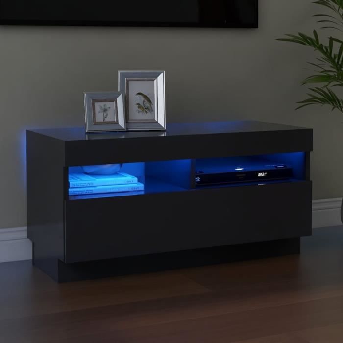 MAGIC®Meuble banc TV - Meuble TV avec lumières LED-Meuble Television moderne Gris 80x35x40 cm Meuble de salon,80 x 35 x 40 cm Haut d