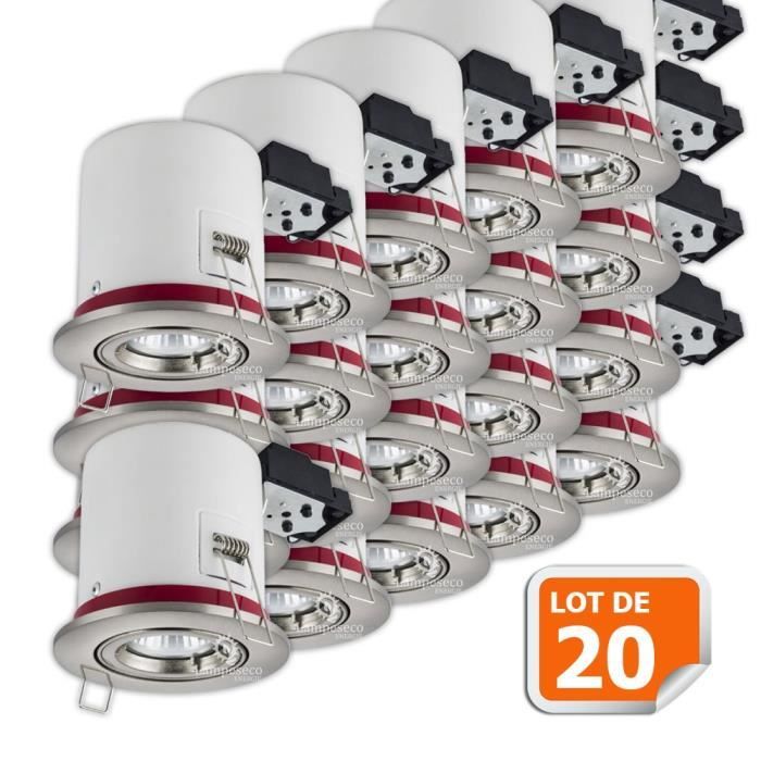Lot de 20 Support de spot BBC Orientable Alu Brossé 100mm avec douille GU10 ref. 819