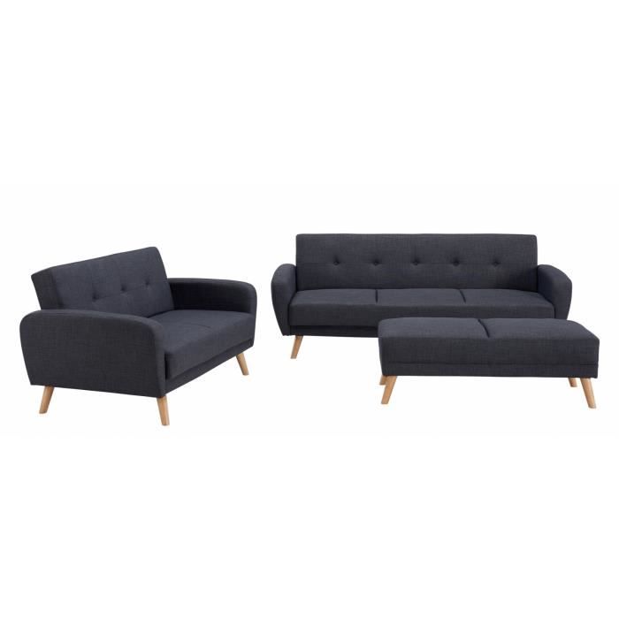 OSLO - Ensemble canapé convertible anthracite avec pouf
