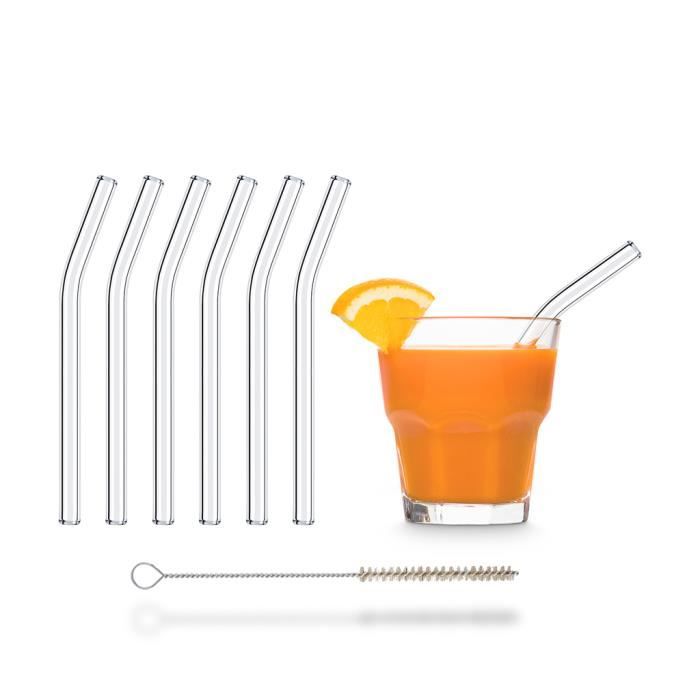 HALM PAILLE EN VERRE réutilisable - lot de 6 pailles courbées de 15cm + brosse de nettoyage garantie sans plastique écologique