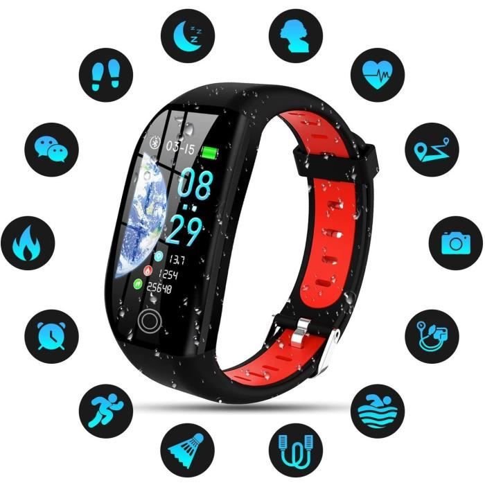 Montre Connectée Femmes Homme Enfant IP68 Etanche Bracelet Connecté Smartwatch pour iPhone Huawei Samsung Xiaomi Sony-Rouge