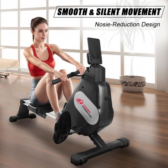 Rameur d'appartement - HOME FITNESS CODE - Rameur Magnétique avec LCD Console et 16 Niveaux de résistance Noir
