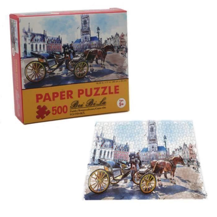 Puzzle 500 Pieces Enfant - Casse-Tête Calèche Aquarelle, 500 Pièces, 46*28cm, Papier - Puzzle Paysage,Puzzle Danimaux