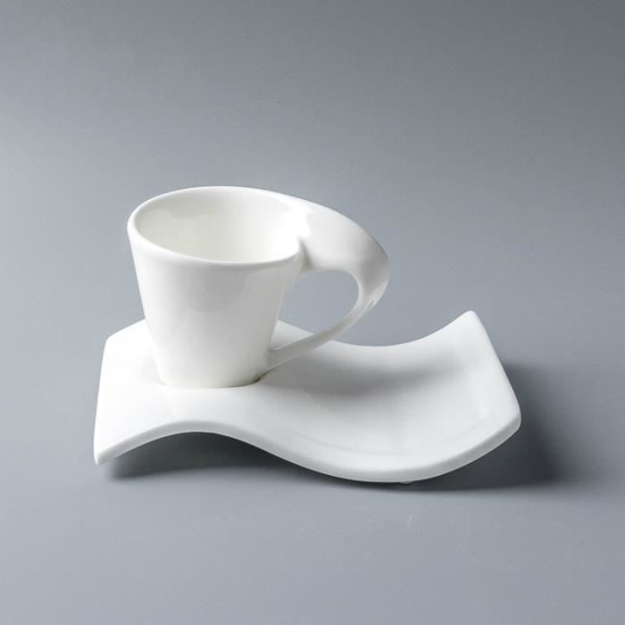 Service à café avec soucoupes,Tasse de café Expresso à cappuccino, blanc pur et créatif, avec soucoupe, Design - Type WHITE - 80ml