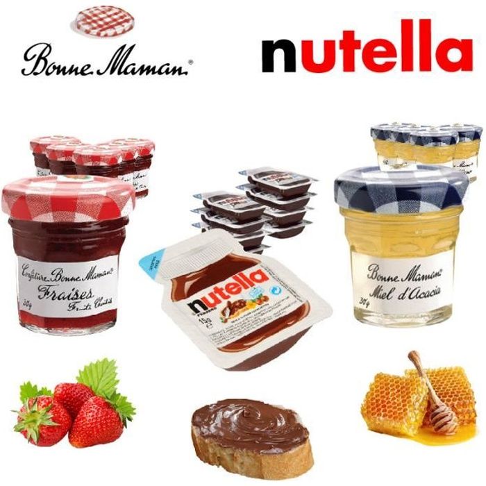 Pack Nutella / Bonne Maman : confitures de fraise, miel d'acacia et Nutella barquettes (110)