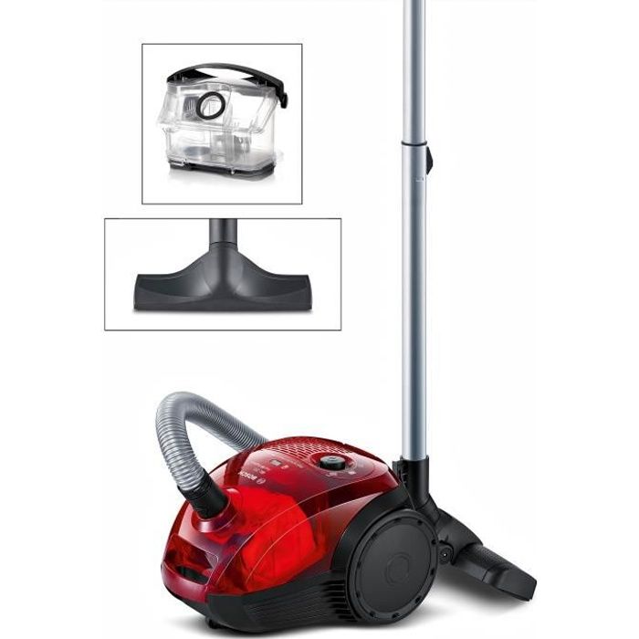 BOSCH BGL2UA3208 Aspirateur traîneau avec ou sans sac – 2400W – 80 dB – A - Rouge translucide
