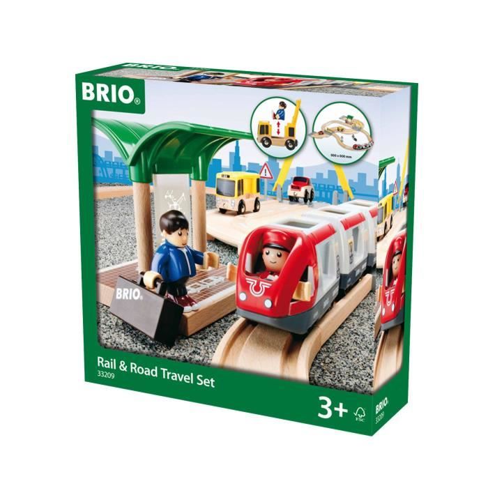 Brio World Circuit Correspondance Train / Bus - Coffret 33 pièces - Circuit de train en bois - Ravensburger - Dès 3 ans - 33209
