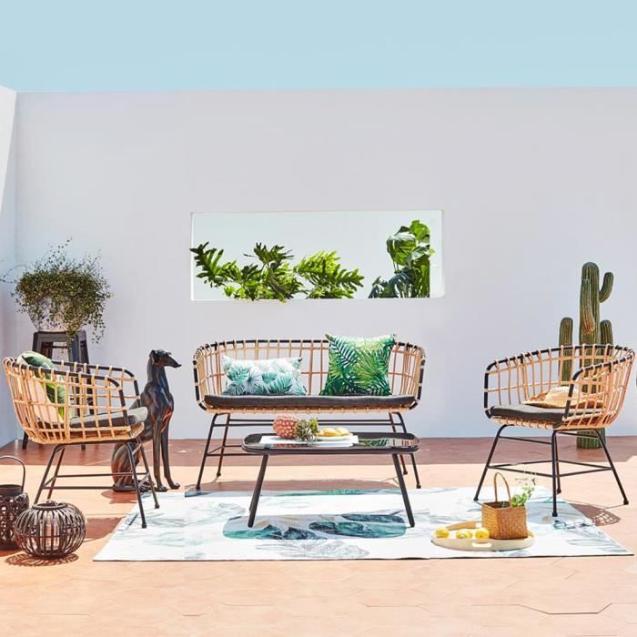 Sevilla - Salon de jardin rotin & acier noir 4 places
