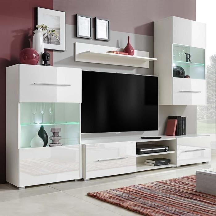 Meuble TV mural avec eclairage LED 5 pieces Blanc - DIO73807