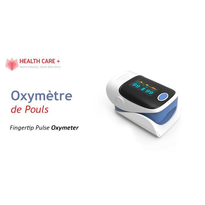 Oxymètre de Pouls de Doigt Professionnel + 2 Piles PANASONIC, Saturomètre mesure Saturation Oxygène (%SpO2) + Fréquence Cardiaque