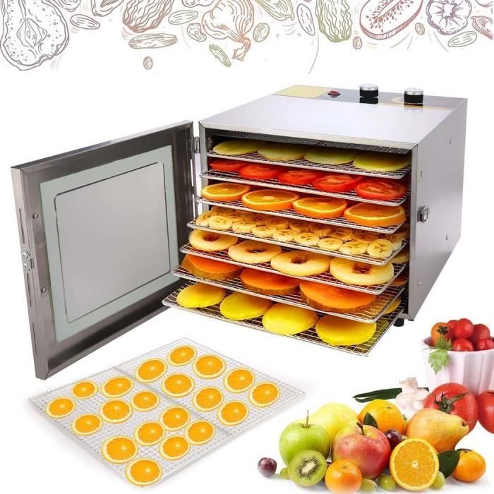 Déshydrateur Alimentaire Inox 6 Plateaux 600 W Nourriture Légume Fruit+Temps /Température Réglables( 35-75 ℃) Minuteur 12H Sans BPA