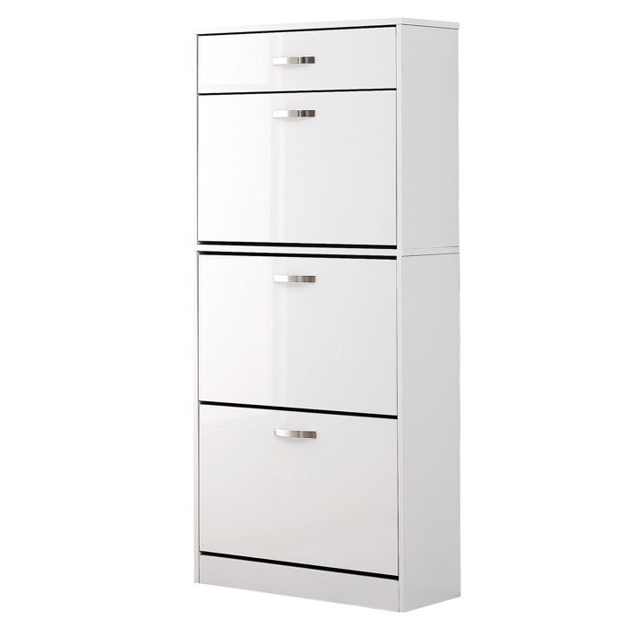 Meuble à chaussures 60L x 24l x 135H cm blanc avec 3 portes abattantes + tiroir blanc 14WT 62x24x135cm Blanc