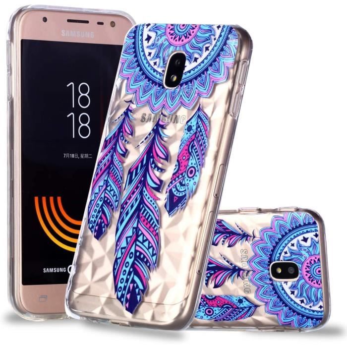 Ultra Mince Souple Clair Coque pour Samsung Galaxy J330-J3 2017,Étui en Relief Attrapeur de rêves Bleu Géométrique Motif,E9209