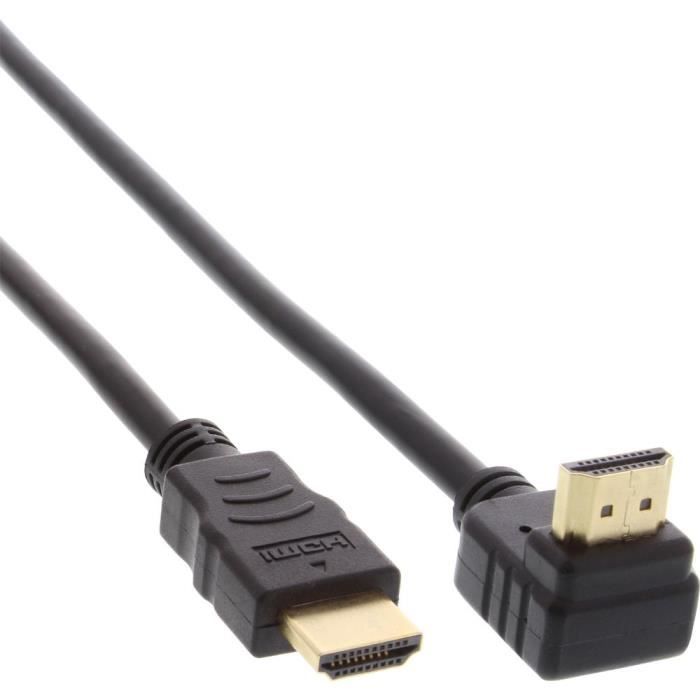 Câble HDMI InLine®, coudé, HDMI-High Speed avec Ethernet, Mâle / Mâle, Contacts or, noir, 2m