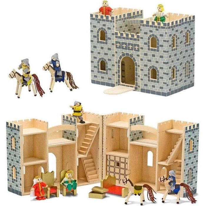 Jouet Chateau fort en bois avec figurines et me...