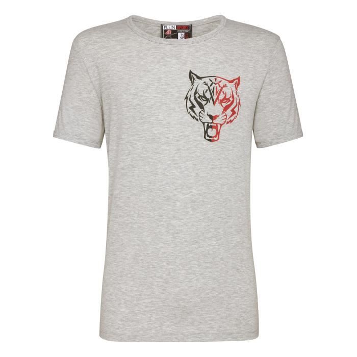 PLEIN SPORT Tshirt - Grey - For Men - édition -Basic Tiger- - Référence : MTK1760STE008N10