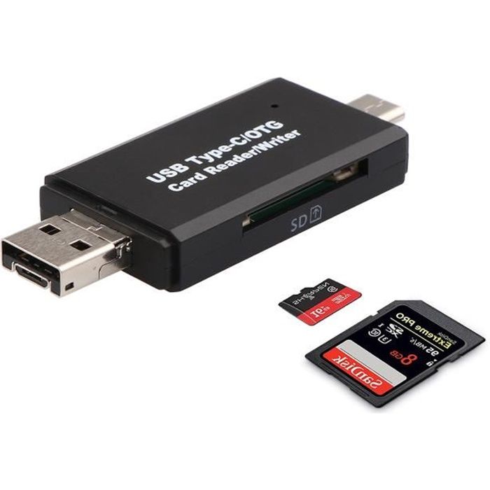 Lecteur de carte mémoire USB-Type C-OTG 3 en 1 USB 2.0