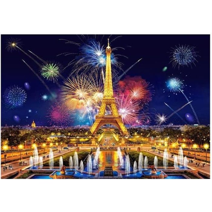 Puzzle Adulte - Vue Sur La Tour Eiffel Du Trocadero Soiree Du Nouvel An - 1000 Pieces - Collection Monument De France
