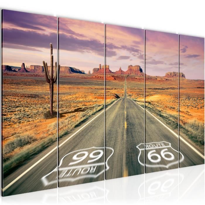 Runa art 611355a Tableau Décoration Murale Grand Canyon Route 66 200 x 80 cm - 5 Panneaux Deco Toile Prêt à Accrocher