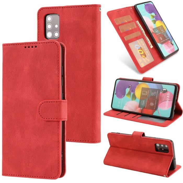 Étui Samsung Galaxy A32 (5G), Portefeuille à Rabat Porte-Cartes en Cuir Housse Protection Simple Ultra-fin Support, Rouge