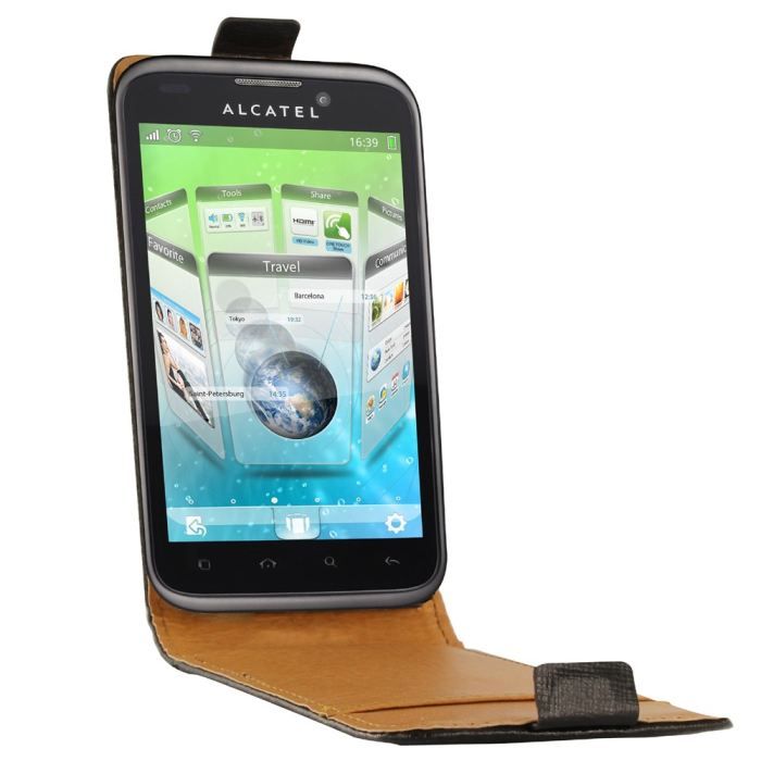 SWISSCHARGER Etui cuir noir pour Alcatel OT-995