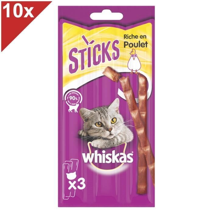WHISKAS Friandises au poulet pour chat 30 sticks (10x3)
