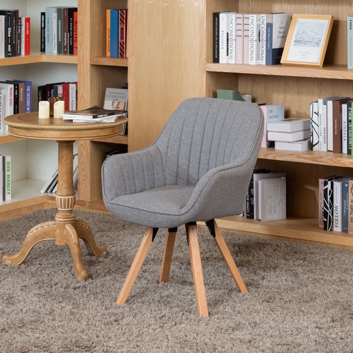 MEUBLES COSY Fauteuil de Bureau Rotatif Tissu Gris et Pied en Bois de Hêtre Style Scandinave CARSON MEUBLES COSY Fauteuil de Bureau Rotatif Tissu Gris et Pied en Bois de Hêtre Style Scandinave CARSON