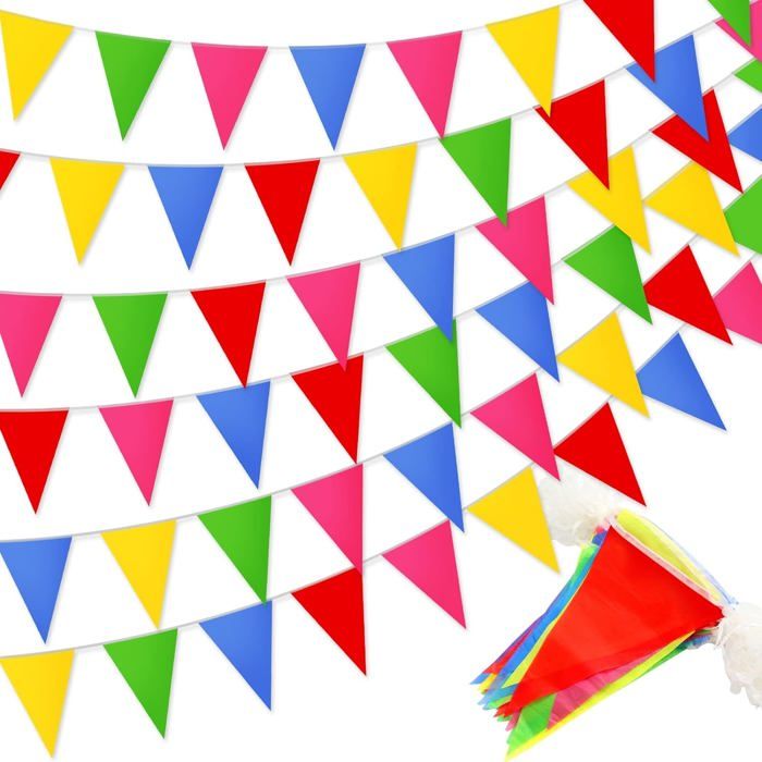 Guirlande De Fanions Triangle Coton 2,6m - Décoration Double Face Pour Fête, Chambre Enfant