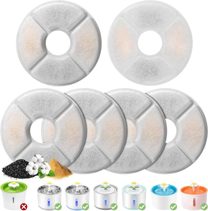 Comparer les prix de 6PCS Filtres de Remplacement pour Fleur 2L-2,5L Fontaine a Eau Chat,Filtres pour Fontaine Eau Chat,Triple Action Filtre de Fontaine