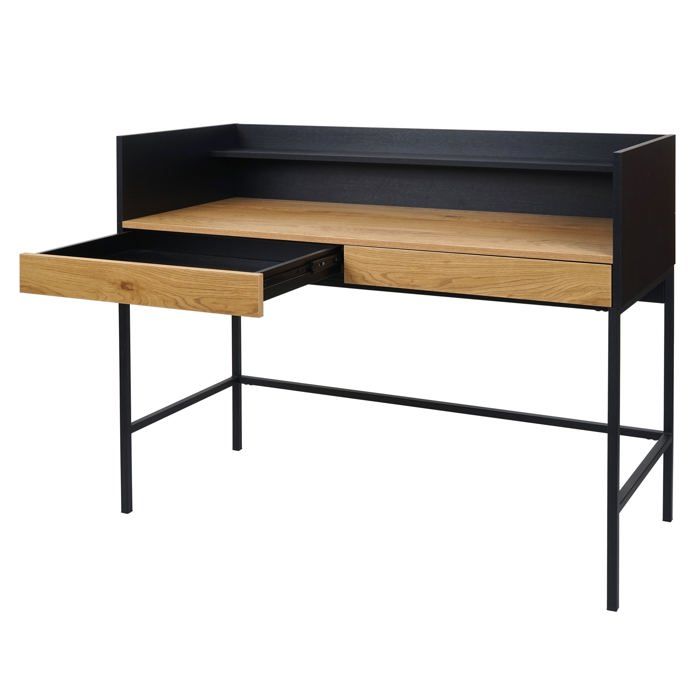 Bureau table d ordinateur avec 2 tiroirs et espace de rangement 120x50 cm MDF aspect chêne et metal 04_0006056 Bureau table d ordinateur avec 2 tiroirs et espace de rangement 120x50 cm MDF aspect chêne et metal 04_0006056