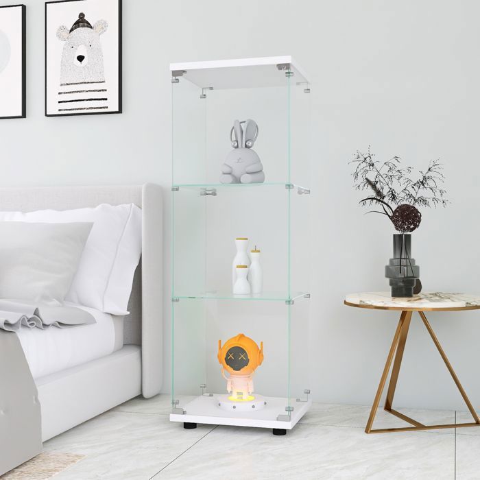 Vitrine Lumières Meuble de Rangement Vitrine en Verre avec 3 étagères Armoire de Rangement pour Salon installation rapide Blanc