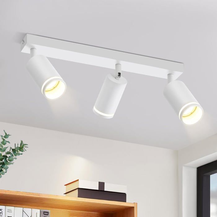 Homefire Spot de plafond blanc 3 ampoules lampe de couloir plafonnier moderne spot GU10 spots orientables intérieur métal pour