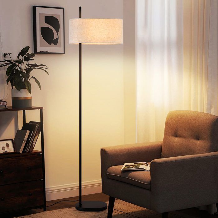 Lampadaire - NETTLIFE - 154 cm - Noir - Abat-jour tissu - Culot E27