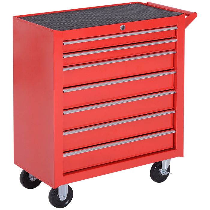 DURHAND Chariot dAtelier avec 7 Tiroirs Verrouillable Roues avec Frein Capacité Max. 150 kg Acier Rouge DURHAND Chariot dAtelier avec 7 Tiroirs Verrouillable Roues avec Frein Capacité Max. 150 kg Acier Rouge
