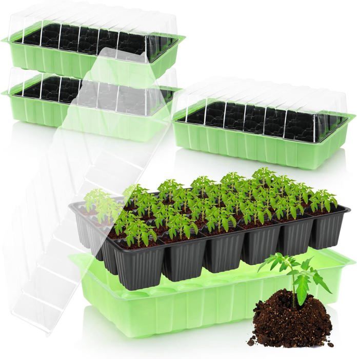 Serre D'intérieur Com-four® - 2 Bacs Avec 24 Pots Pour Semis - Kit Culture Plantes Maison Herbes Légumes