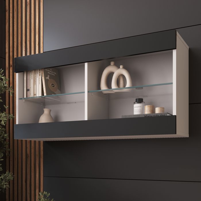 Komodee Vitrine Suspendue Horizontal Tivoli - Noir Blanc - 100 x 50 x 29 cm - sans LED