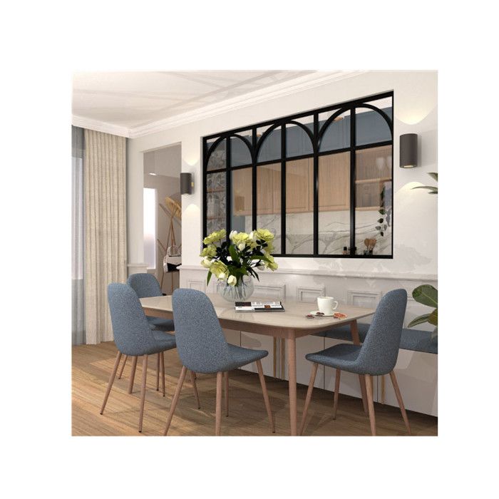 Verrière dintérieur en aluminium - 6 vitrages avec traverses et arches - Noir - 207 x 123 cm