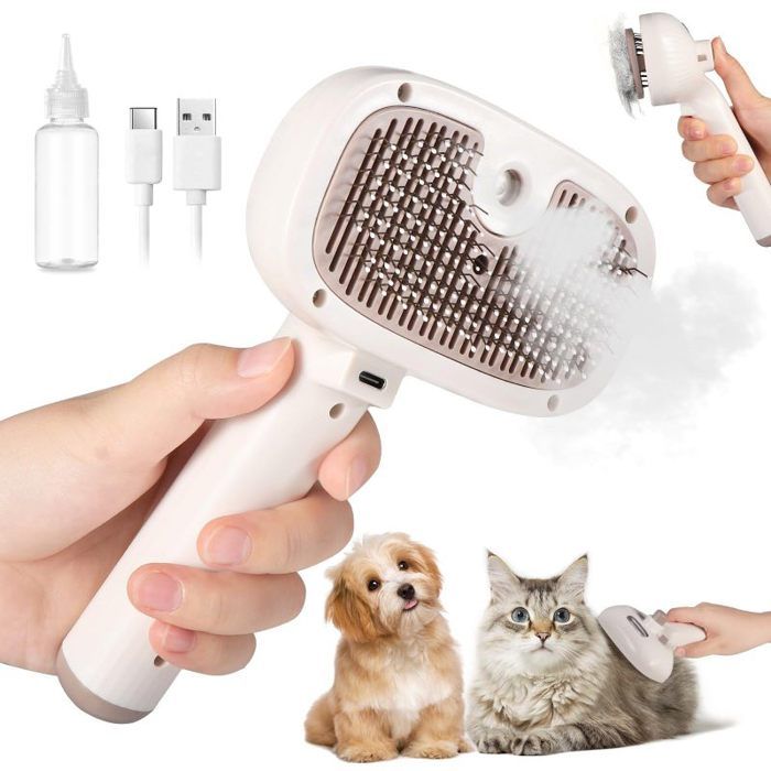 Brosse Chat Vapeur 4 in 1 Brosse Vapeur Chat Chien Avec Réservoir Deau Rechargeable Pour à Poils Courts Et Longs Pour Chien