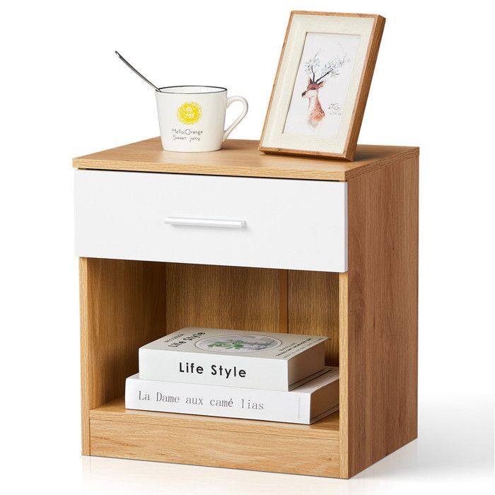 Table de Chevet Table de Nuit Commode Chambre avec 1 Tiroir Convient pour Salon Chambre 39 x 29 x 41 cm Chêne & Blanc Table de Chevet Table de Nuit Commode Chambre avec 1 Tiroir Convient pour Salon Chambre 39 x 29 x 41 cm Chêne & Blanc