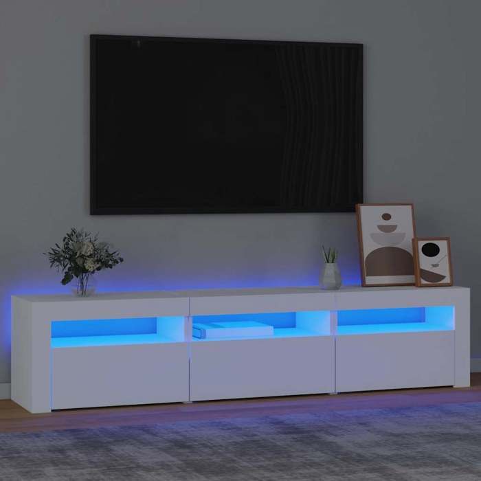 (Blanc)Meuble TV - SIGNOR - Table Télévision en bois avec lumières LED Blanc 180x35x40 cm 957749