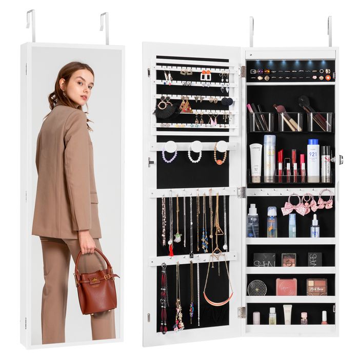 Armoire à Bijoux Mural 108 cm-VEVOR-Organisateur de Bijoux-avec Miroir et LED Intérieur-Meuble de Rangement Mural